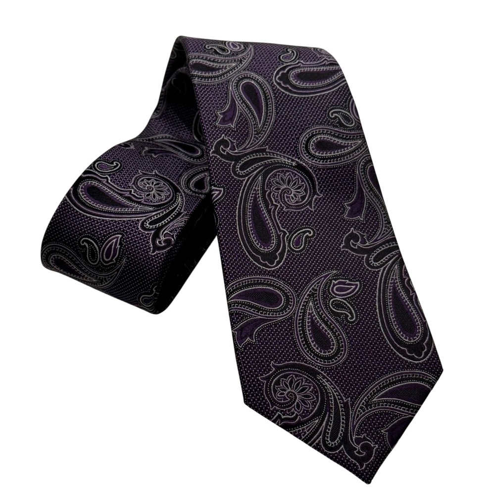 Tom James Mens Purple Paisley 100% Silk Necktie Formal Business Tie 0154